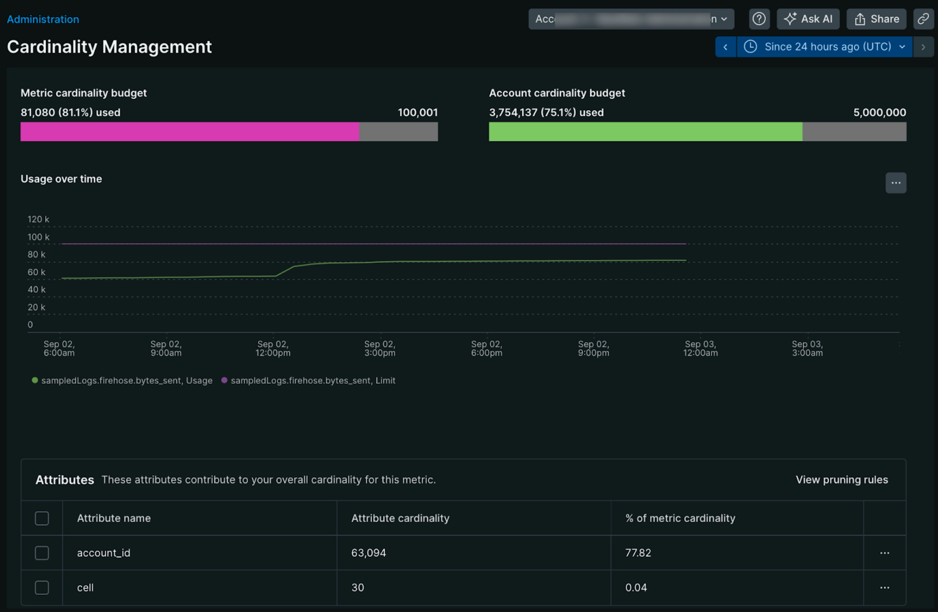 Screenshot showing the Cardinality Management page