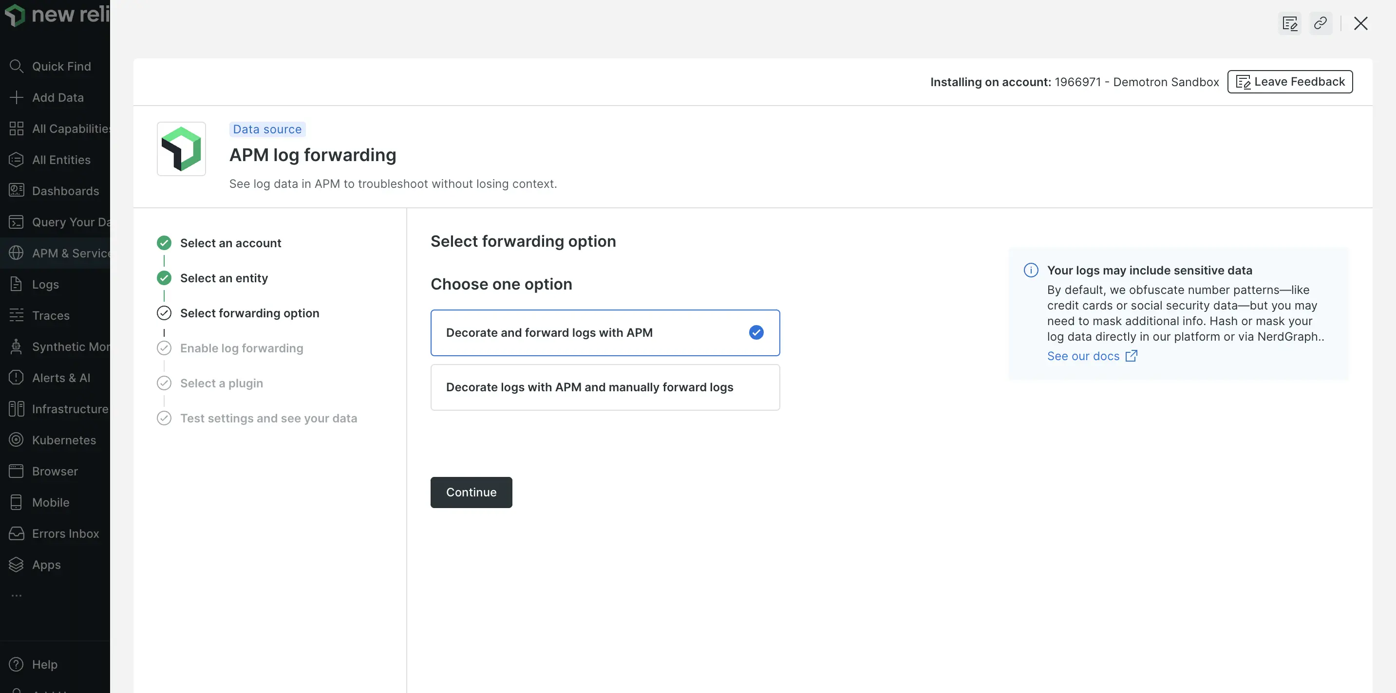 Log forwarding onboarding