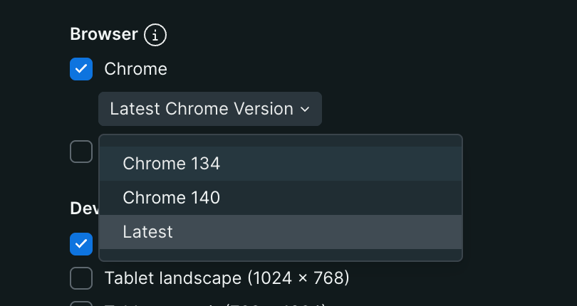 Chrome latest runtime version selection in monitor settings Image of Chrome latest runtime version selection in monitor settings