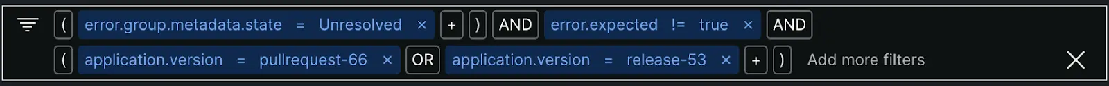 A screenshot depicting how to filter by versions in errors inbox. 