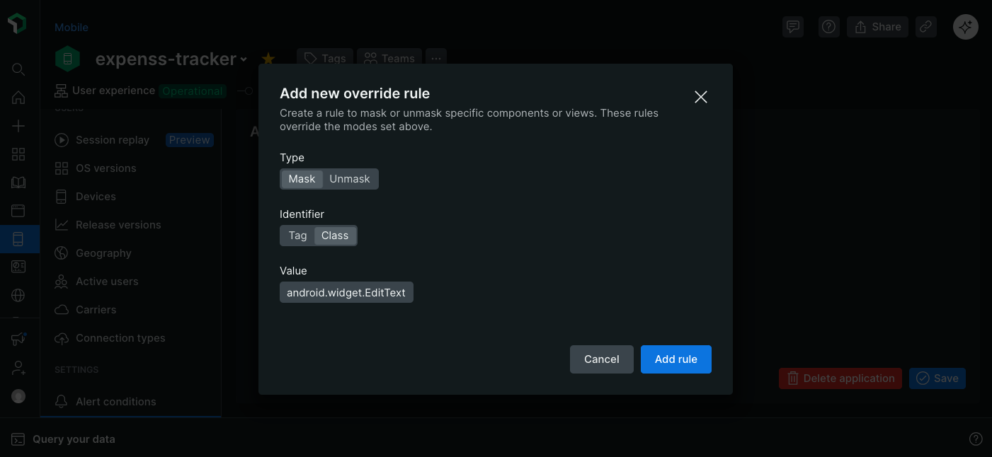Mobile Session Replay masking override Mobile Session Replay masking override