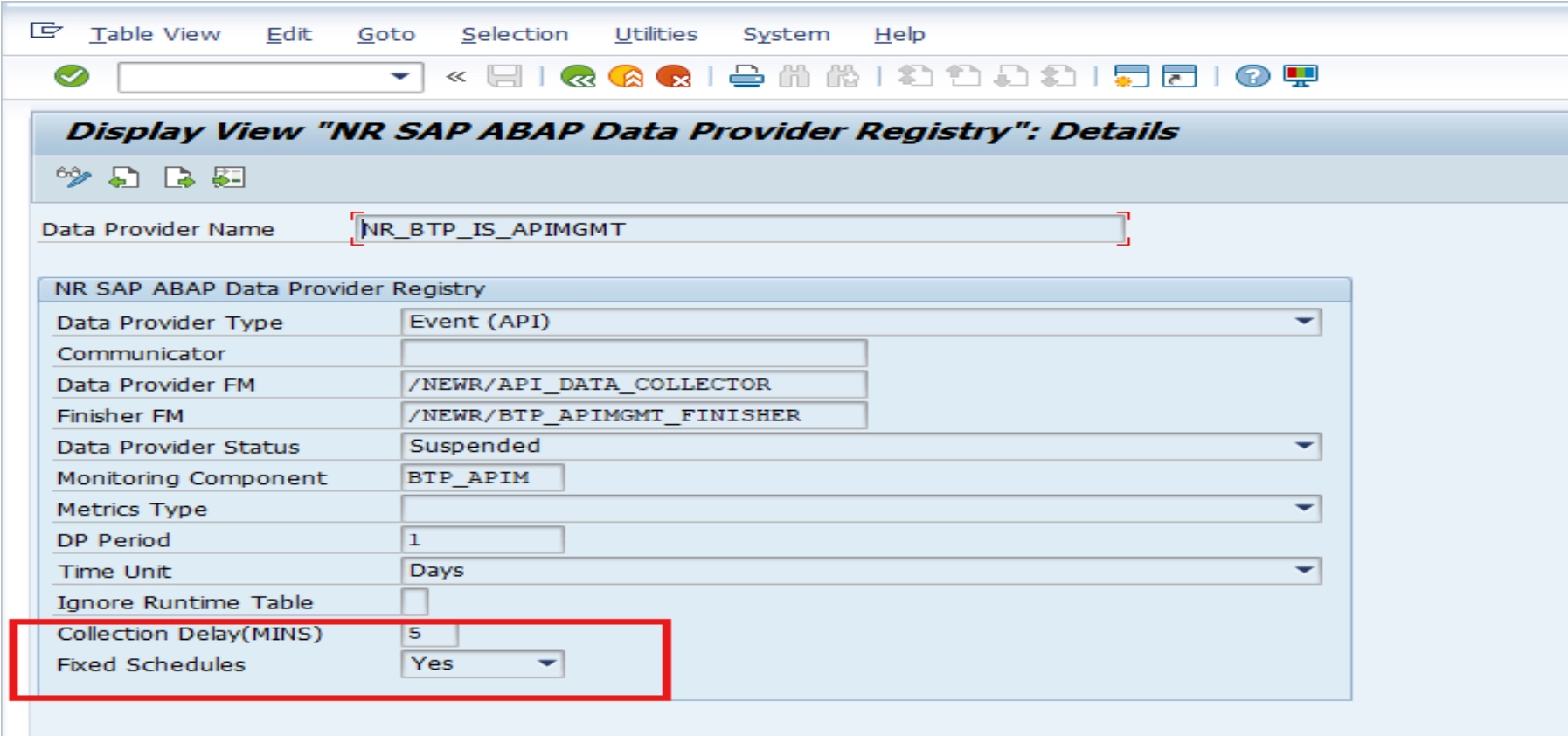 Data collection delay and fixed schedules configuration Screenshot showing data collection delay and fixed schedules configuration