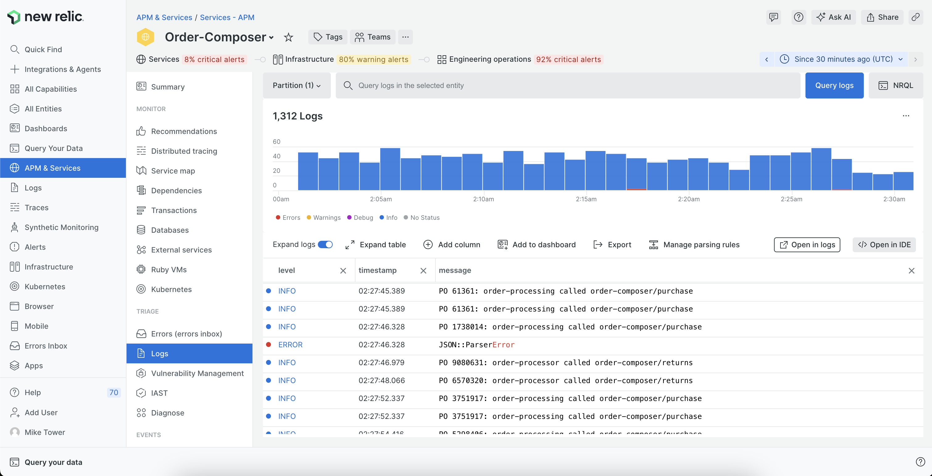 Java application logs