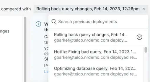 A screenshot showing how to compare with another change