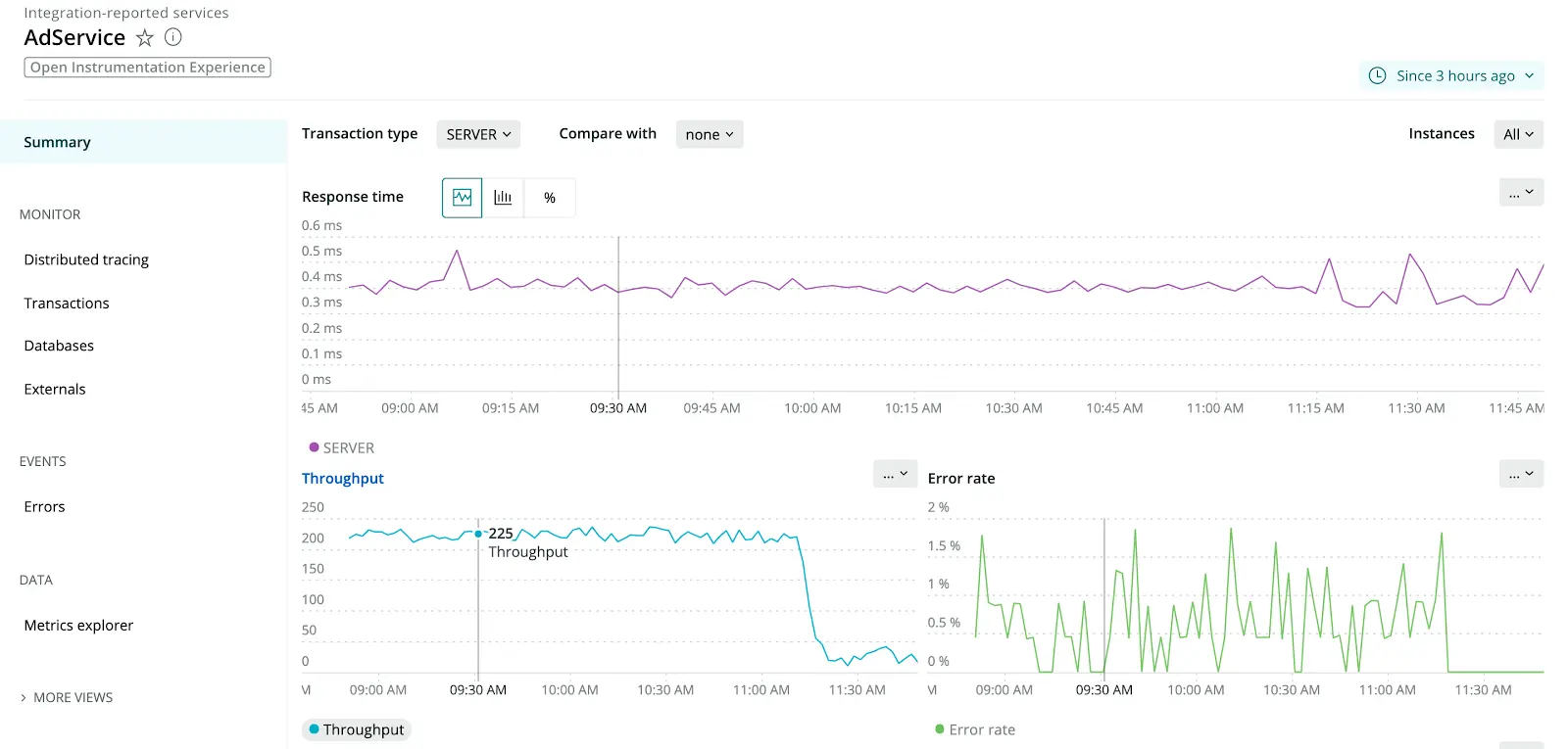 Screenshot showing OpenTelemetry data in the New Relic UI.