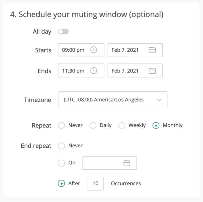 Recurring muting rules for alerts
