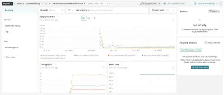 "A screenshot showing OpenTelemetry data in the New Relic UI"